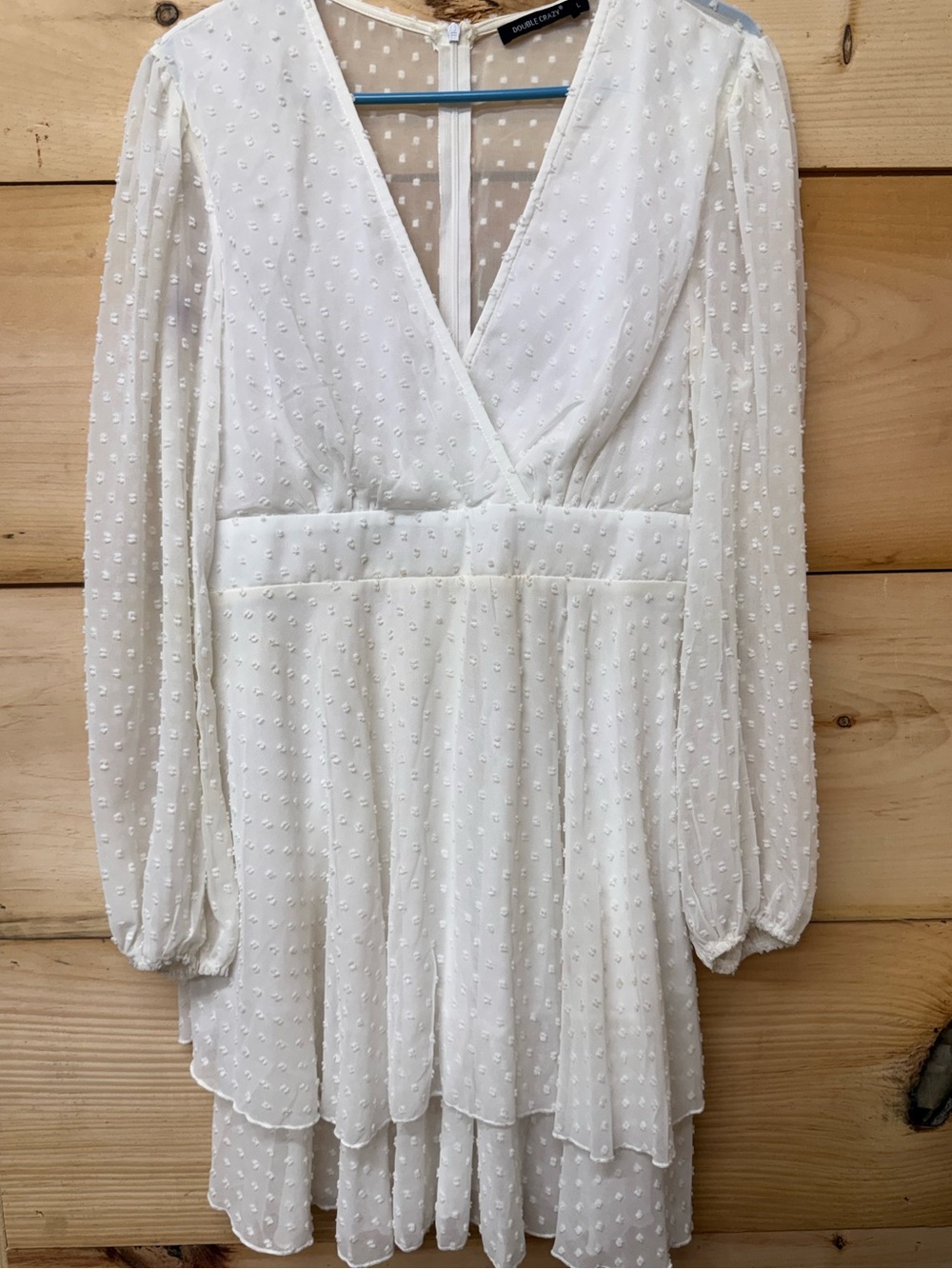 Urban Outfitters Ivory Swiss Dot Long-Sleeve Mini Dress